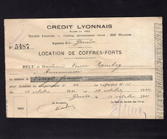 CREDIT LYONNAIS - Agence De GENEVE - Reçu Pour LOCATION DE COFFRES-FORTS - 1921 - Schweiz