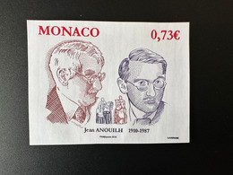 Monaco 2010 YT 2713 Non Dentelé IMPERF Jean Anouilh Théâtre Theater 1910  - 1987 Art Kunst - Errors And Oddities