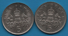 UK LOT 2 COINS : 5 PENCE 1987-1988 KM# 937 QEII - 5 Pence & 5 New Pence