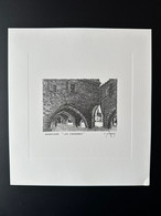 France 1986 Gravure Taille-douce Epreuve Claude Durrens Monpazier Les Cornières ITVF La Poste 21 X 19 Cm - Postdokumente