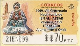 1998-ATMs- ETIQUETAS ADHESIVAS- EMISION ESPECIAL DE ONDA - IBN AL-ABBAR-70 Pts - - Varietà E Curiosità