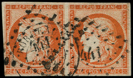 O FRANCE - Poste - 5, Paire Oblitérée PC 441, Marges Intactes, Certificat Photo Goebel: 40c. Orange - 1849-1850 Ceres