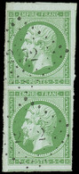 O FRANCE - Poste - 12, Paire Bien Margée, Voisin En Haut (léger Pli Horizontal): 5c. Vert - 1853-1860 Napoléon III