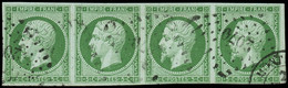 O FRANCE - Poste - 12, Bande De 4 Horizontale, Marges Intactes: 5c. Vert - 1853-1860 Napoléon III