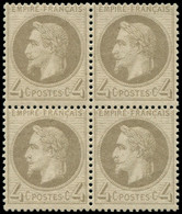 * FRANCE - Poste - 27B, Type II, Bloc De 4: 4c. Gris - 1863-1870 Napoléon III Con Laureles
