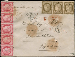 LET FRANCE - Poste - Lettre Chargée à 4.90f. De Paris Rue Montaigne Pour Port Au Château (Puy De Dôme), Affranchie N° 57 - 1849-1876: Periodo Clásico