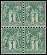 * FRANCE - Poste - 61, Bloc De 4, Signé Calves + Certificat Behr (2ex. **): 1c. Vert - 1876-1878 Sage (Type I)