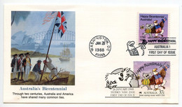 United States / Australia 1988 Fleetwood FDCs Scott 2370 / 1052 Australia's Bicentennial - Joint Issue Stamps - 1981-1990