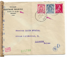 PM311/TP 690-423-426 S/L.Gustave Mahieu Vive St Eloi Obl.St.Eloois-Vijve 28/4/43 > Suisse Lausanne Censorship Tape OKW D - Weltkrieg 1939-45 (Briefe U. Dokumente)