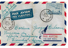 PM312/ TPA 25 S/L. Avion Obl. Binche 4/8/1951 > Maroc Déchirure Au Verso - Storia Postale