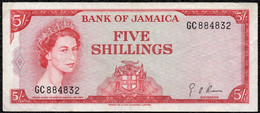 Jamaica 5 Shillings 1960 VF+ QEII Banknote - Giamaica