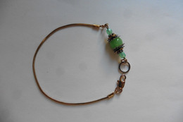 Bracelet Créateur La Fiancée Du Facteur Style 1900 Art Nouveau Chaîne Maille Doré Perles Et Cristaux Vert Clair - Bracelets