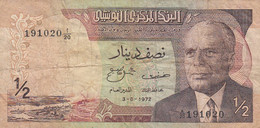 Tunisia #66, 1/2 Dinar 1972 Issue Banknote - Tunesien