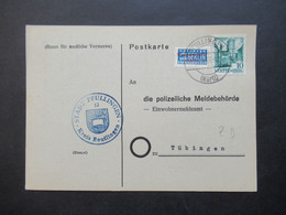 Französische Zone Württemberg 18.6.1949 Postkarte Mit Notopfer Wohnungsbau-Abgabe Mit Interessanter Zähnung! - Wurtemberg