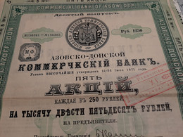 Russie - Banque De Commerce De L'azoff-Don - 5 Actions De 250 Roubles Chacune Au Porteur - St Pétersbourg 1912. - Russland