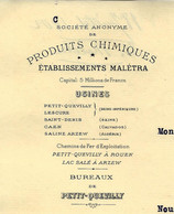 1902 ENTETE Produits Chimiques Malétra Petit Quevilly Seine Maritime Pour Vairet Baudot Briqueterie Devenue Eco Musée - 1900 – 1949