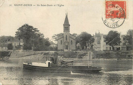 SAINT DENIS - Ile Saint Denis Et L'église, Un Remorqueur.(carte Vendue En L'état) - Remorqueurs
