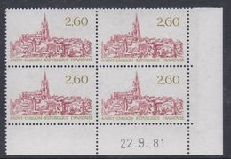 France N° 2162 XX Touristique : Saint-Emilion En Bloc De 4 Coin Daté Du 22 . 9 . 81 ; Sans Trait, Sans Charnière, TB - 1980-1989