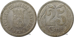 France - Monnaies De Nécessité - Évreux - Chambre De Commerce - 25 Centimes 1921 - SUP/AU55 - Nec0100 - Monétaires / De Nécessité