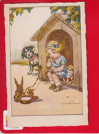 Jolie Carte Italienne Illustrateur Castelli Enfant Niche Chien Lapin Nounours Jouet Poupée Circa 1930 - Castelli