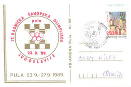 Jugoslavia:Jugoslavija:Yugoslavia:Maxi Card With Special Cancellation 17. Chess Olympiade In Pula 1989 - Maximum Cards