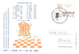 Jugoslavia:Jugoslavija:Yugoslavia:Maxi Card With Special Cancellation XXV International Team Chess Competition,Pula,1982 - Maximumkaarten