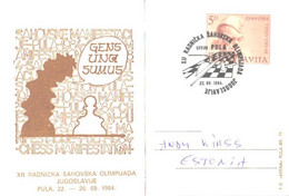 Jugoslavia:Jugoslavija:Yugoslavia:Maxi Card With Special Cancellation XII Chess Olympiade In Pula 1984 - Cartes-maximum