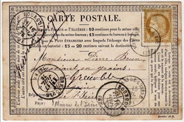 !!! CARTE PRECURSEUR CERES CACHET DE MOIRANS DE L'ISERE (ISERE) 1876 - Tarjetas Precursoras