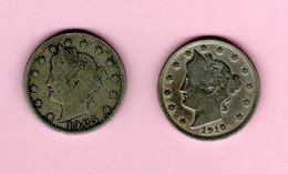 Etats-Unis / USA - 2 Pièces 5 Cents Liberty "V Cents" Nickel 1905-1910 + HAWAII, 1 Maui Dollar 1973 Chambre De Commerce - 1883-1913: Liberty (Liberté)