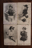 AK 1905's Lot 4 Cpa Les Femmes De L'Avenir Pompier Gendarme Garde Champêtre Petit Tambour Voyagées - Other & Unclassified