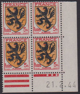 FRANCE N° 602** BLASON FLANDRE COIN DATE 21/2/44 - Autres & Non Classés