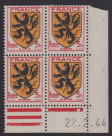 FRANCE N° 602** BLASON FLANDRE COIN DATE 22/2/44 - Autres & Non Classés