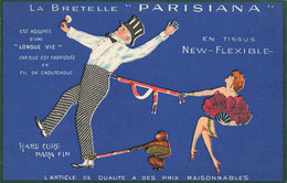 La Bretelle PARISIANA * CPA Illustrateur Publicitaire Ancienne * Homme Femmme érotisme Singe Monkey éventail Range - Publicité