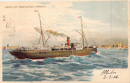Transport - Transatlantique - Marseille - Illustration - Drapeau Français - E.Lessieux - Carte Postale Ancienne - Paquebote