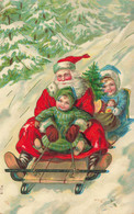 Santa Claus , Père Noël * CPA Illustrateur Gaufrée Embossed * Joyeux NOEL Joyeuse St Nicolas Jeux Jouets * Luge Enfants - Kerstman