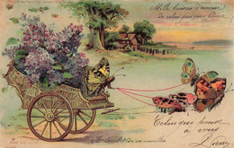 Papillons Humanisés * CPA Illustrateur 1902 * Attelage Cocher Fleurs * Papillon Butterfly - Mariposas