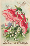 Souvenir Du Printemps * CPA Illustrateur Gaufrée Embossed * 1er Mai Fleurs Muguet Ombrelle Parapluie Oiseaux Birds - Bloemen