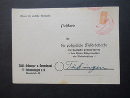 Französische Zone Wohnungsbau-Abgabe Nr.3  Roter Stempel Gebühr Bezahlt 19.11.1949 / Polizeiliche Meldebehörde Tübingen - Autres & Non Classés