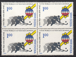 Block Of 4, World Cup Hockey, Sport, India MNH 1981, - Blocks & Kleinbögen