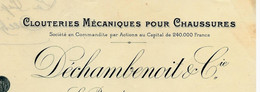 1909 ENTETE Clouteries Mécaniques Déchambenoit La Pipée Par Fontenoy Le Chateau Vosges Pour Vairet Baudot Briqueterie - 1900 – 1949