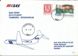 Finland Cover First SAS DC-9 Flight Tampere - Stockholm 26-3-1990 - Briefe U. Dokumente