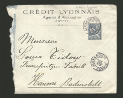 Brief Enveloppe Bank Banque Credit Lyonnais Alexandrie Egypte 1906 Pour Hannover Badenstedt Feuerspritzen Fabrik - Covers & Documents