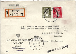 Turkey 1943 Registered Cover From Çankaya To Switzerland With 2 X 2 K. + 7½ K. + 20 K. - Cartas & Documentos