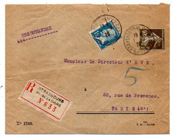 1920--lettre Recommandée STRASBOURG  Pour PARIS 9°  -type Semeuse + Pasteur...sur Lettre..cachets - 1877-1920: Période Semi Moderne