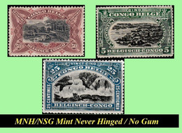 1915 ** BELGIAN CONGO / CONGO BELGE = COB MNH/NSG 064+067+069 LANDSCAPE MATADI / TRAIN / BLUE FALLS - Nuevos