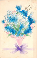 Bonne Année - Bouquet De Fleurs Bleues Et Roses Dans Un Vase Et Nœud Violet - Illustration - Carte Postale Ancienne - Nieuwjaar