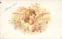 NOËL - Illustration Non Signée D'un Ange Regardant Le Ciel - Fleurs Roses - Carte Postale Ancienne - Other & Unclassified