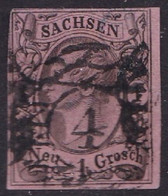SACHSEN 1851 -- Ank4,  1 Neugroschen Schwarz A.rosa  ○ Mit Lorbeerkranzstempel Nr.4 (Aufpreis Laut Kat > 430 €,  ... - Sachsen