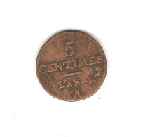 421/ France : 5 Centimes Dupré An 4 A - 1792-1804 1ère République (An I – An XII)