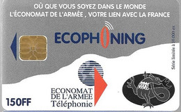 CARTE-PUCE-MILITAIRE- ECOPHONING-SFOR 3-150FF-V° SALAMANDRE-10000Ex-GRISE-TBE - - Military Phonecards